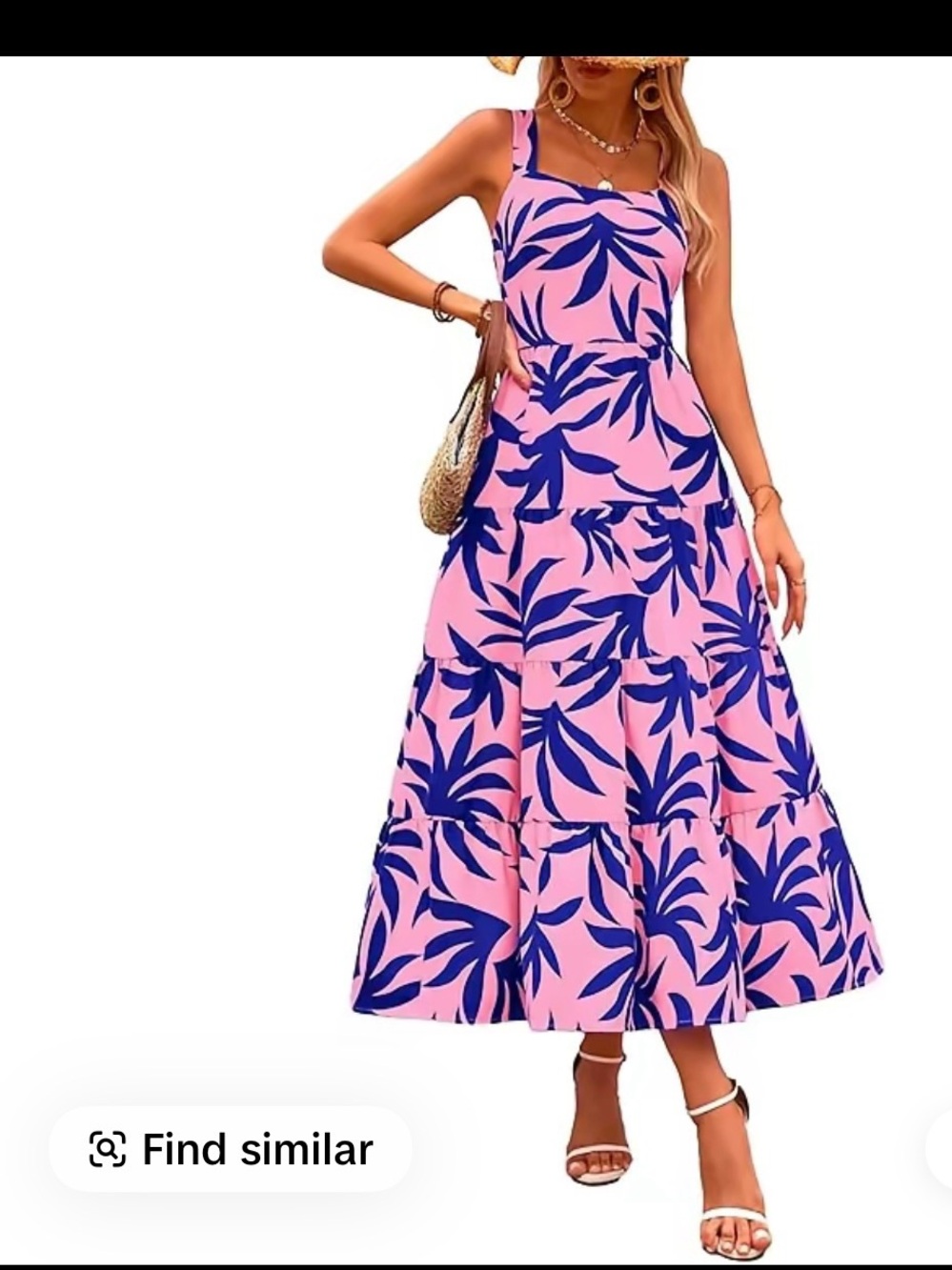 Women’s Pink & Blue Midi Tank Dress - Floral Print
